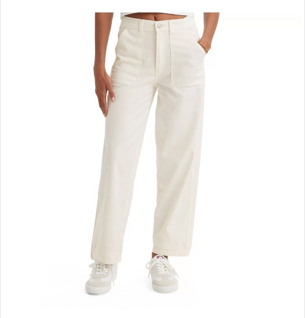 Levi's Utility Pants 28 White High Rise Straight Leg Stretchy Twill Workwear